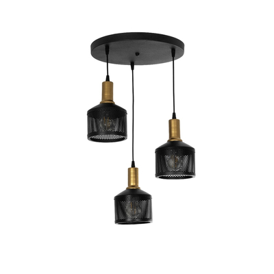 GLOBOSTAR® RADIANT 201-0097 Vintage Κρεμαστό Φωτιστικό Οροφής με Ντουί 3 x E27 AC 220-240V IP20 - Μαύρο & Χρυσό - Μ38 x Π38 x Υ50cm