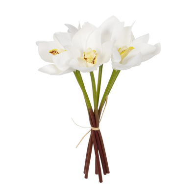 GloboStar® Artificial Garden WHITE ORCHID BOUQUET 21151 Τεχνητό Διακοσμητικό Μπουκέτο Λευκής Ορχιδέας Y26cm
