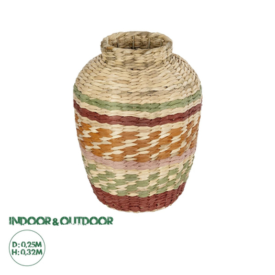 GloboStar® Artificial Garden TORONTO 21224 Διακοσμητικό Πλεκτό Καλάθι - Κασπώ Γλάστρα - Flower Pot Μπεζ με Πολύχρομο Π25 x M25 x Υ32cm