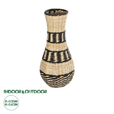 GloboStar® Artificial Garden MONTMARTRE 21227 Διακοσμητικό Πλεκτό Καλάθι - Κασπώ Γλάστρα - Flower Pot Μπεζ με Μαύρο Π20 x M20 x Υ42cm