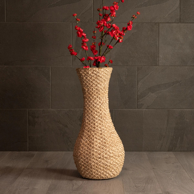 GloboStar® Artificial Garden SANDIAGO 21233 Διακοσμητικό Πλεκτό Καλάθι - Κασπώ Γλάστρα - Flower Pot Μπεζ Π30 x M30 x Υ60cm