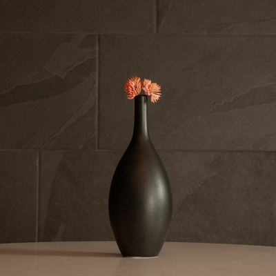 GloboStar® Artificial Garden OLRANDO 21273 Διακοσμητικό Κεραμικό Βάζo Μαύρο Π8 x Μ8 x Υ20cm