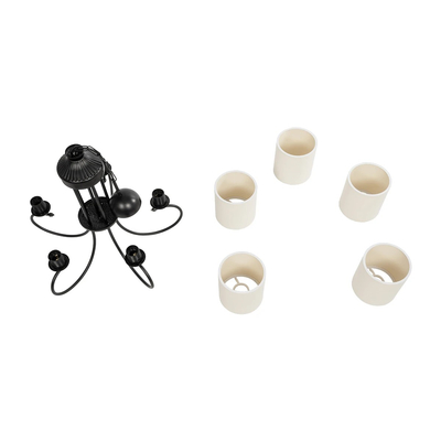 GLOBOSTAR® TRITON 203-0253 Vintage Κρεμαστό Φωτιστικό Οροφής με Ντουί 5 x E27 AC 220-240V IP20 - Μαύρο & Μπεζ - Μ50 x Π50 x Υ48cm