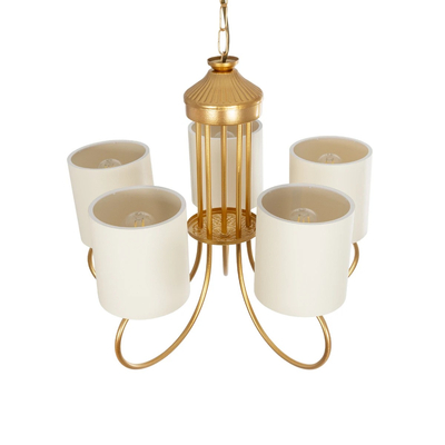GLOBOSTAR® TRITON 203-0254 Vintage Κρεμαστό Φωτιστικό Οροφής με Ντουί 5 x E27 AC 220-240V IP20 - Χρυσό & Μπεζ - Μ50 x Π50 x Υ48cm