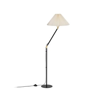 GloboStar® FLY 204-0127 Μοντέρνο Eπιδαπέδιο Φωτιστικό Μονόφωτο 1 x E27 IP20 Μαύρο & Χρυσό Μέταλλο με Μπεζ Ύφασμα - Μ38 x Π38 x Υ155cm