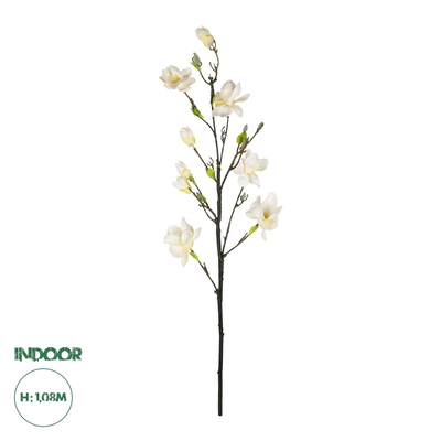 GloboStar® Artificial Garden WHITE YELLOW MAGNOLIA BRANCH 21419 Τεχνητό Διακοσμητικό Κλαδί Λευκή Κίτρινη Μανόλια Y108cm