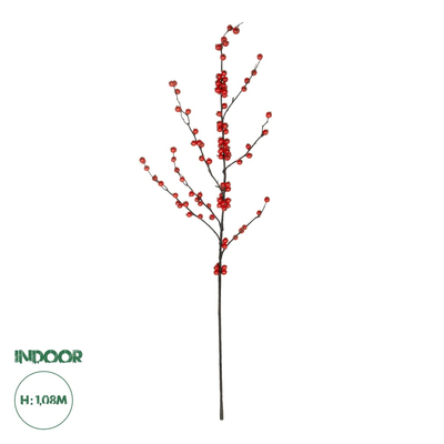 GloboStar® Artificial Garden RED HOLLY BERRIES FRUIT BRANCH 21429 Τεχνητό Διακοσμητικό Κλαδί Κόκκινο Γκί Y108cm