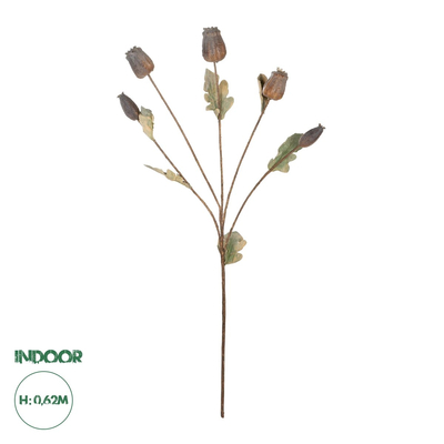 GloboStar® Artificial Garden POPPY FRUIT BRANCH 21432 Τεχνητό Διακοσμητικό Κλαδί Παπαρούνα Y62cm