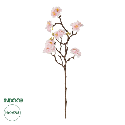 GloboStar® Artificial Garden PINK CHERRY BLOSSOM BRANCH 21454 Τεχνητό Διακοσμητικό Κλαδί Ροζ Κερασίας Y67cm