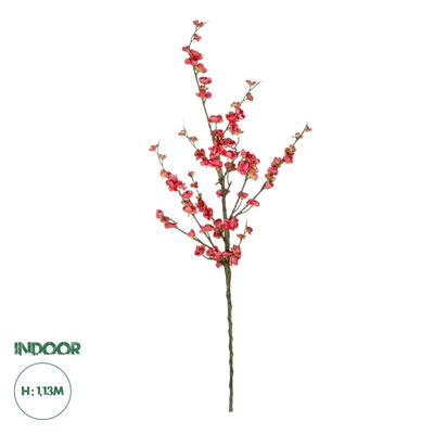 GloboStar® Artificial Garden CHINESE RED PLUM BLOSSOM BRANCH 21459 Τεχνητό Διακοσμητικό Κλαδί Κόκκινης Κερασίας Y113cm