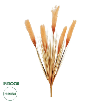GloboStar® Artificial Garden ORANGE PAMPAS GRASS BRANCH 21486 Τεχνητό Διακοσμητικό Κλαδί Πορτοκαλί Πάμπας Y88cm