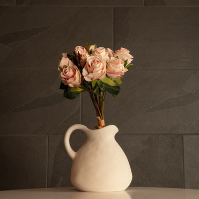 GloboStar® Artificial Garden ARMENOVILLE 21505 Διακοσμητικό Κεραμικό Βάζo Μπέζ Μ18 x Π15 x Υ16 cm