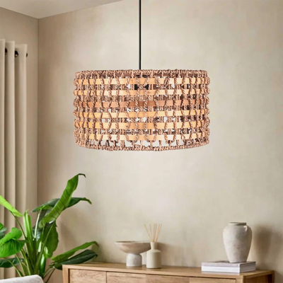 GLOBOSTAR® POMEGRANDE 204-0158 Boho Κρεμαστό Φωτιστικό Οροφής με Ντουί 1 x E27 AC 220-240V IP20 - Μπεζ & Καφέ - Μ30 x Π30 x Υ16cm