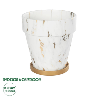 GloboStar® Artificial Garden DENPASAR 20526 Διακοσμητική Κεραμική Γλάστρα Λευκή με Χρυσό Μ20 x Π20 x Υ21 cm