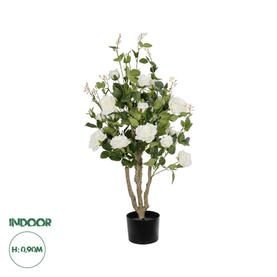 GloboStar® Artificial Garden WHITE ROSES 21069 Τεχνητό Διακοσμητικό Δέντρο Τριανταφυλλιά Μ50 x Π50 x Υ90cm