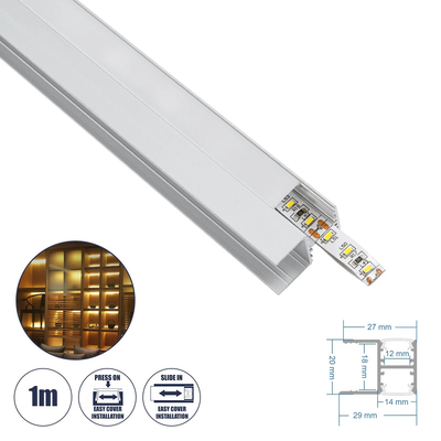 GLOBOSTAR® ALP-R-SHELF DODA 70814-1M Χωνευτό Προφίλ Αλουμινίου Ειδικό για Φωτισμό Ραφιού 18mm με Λευκό Γαλακτερό Πατητό Κάλυμμα για Ταινίες LED IP20 - Ασημί & Λευκό - Μ100 x Π1.5 x Υ2cm