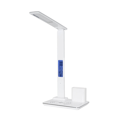 GLOBOSTAR® ZENTIME 76554 Μοντέρνο Επιτραπέζιο Φωτιστικό Γραφείου με Ασύρματη Φόρτιση 15W 3A & Ψηφιακό Ρολόι LED 3.5W 350lm 120° DC 5V με USB-C IP20 Ρυθμιζόμενο Λευκό CCT με Αφή 2700K/4500K/6000K Dimmable - Sanan SMD Chip - Μαύρο - Μ19.5 x Π14.5 x Υ38.8cm - 2 Χρόνια Εγγύηση