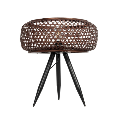 GloboStar® ZORION 999-0040 Vintage Επιτραπέζιο Φωτιστικό Πορτατίφ Μονόφωτο 1 x E27 IP20 Καφέ Ξύλο με Μαύρο Μέταλλο - Μ40 x Π40 x Υ43.5cm