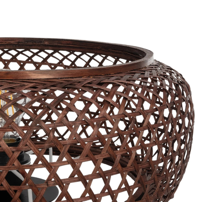 GloboStar® ZORION 999-0040 Vintage Επιτραπέζιο Φωτιστικό Πορτατίφ Μονόφωτο 1 x E27 IP20 Καφέ Ξύλο με Μαύρο Μέταλλο - Μ40 x Π40 x Υ43.5cm