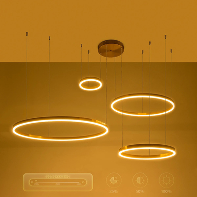 kelvo® VENOM 61193 Μοντέρνο Κρεμαστό Φωτιστικό Οροφής LED 150W 17659lm 120° AC 220-240V IP20 Ρυθμιζόμενο Λευκό CCT με Χειριστήριο από 2700K έως 6000K Dimmable - Lumileds SMD Chip - Χρυσό Βούρτσας - Μ150 x Π90 x Υ60cm - 3 Χρόνια Εγγύηση