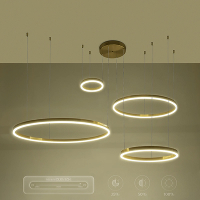 kelvo® VENOM 61193 Μοντέρνο Κρεμαστό Φωτιστικό Οροφής LED 150W 17659lm 120° AC 220-240V IP20 Ρυθμιζόμενο Λευκό CCT με Χειριστήριο από 2700K έως 6000K Dimmable - Lumileds SMD Chip - Χρυσό Βούρτσας - Μ150 x Π90 x Υ60cm - 3 Χρόνια Εγγύηση