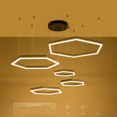 kelvo® LEXAGON 61397 Μοντέρνο Κρεμαστό Φωτιστικό Οροφής LED 120W 12000lm 200° AC 220-240V IP20 Ρυθμιζόμενο Λευκό CCT με Χειριστήριο από 2700K έως 6000K Dimmable - Lumileds SMD Chip - Μαύρο - Μ110 x Π90 x Υ110cm - 3 Χρόνια Εγγύηση