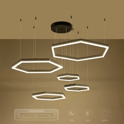 kelvo® LEXAGON 61397 Μοντέρνο Κρεμαστό Φωτιστικό Οροφής LED 120W 12000lm 200° AC 220-240V IP20 Ρυθμιζόμενο Λευκό CCT με Χειριστήριο από 2700K έως 6000K Dimmable - Lumileds SMD Chip - Μαύρο - Μ110 x Π90 x Υ110cm - 3 Χρόνια Εγγύηση