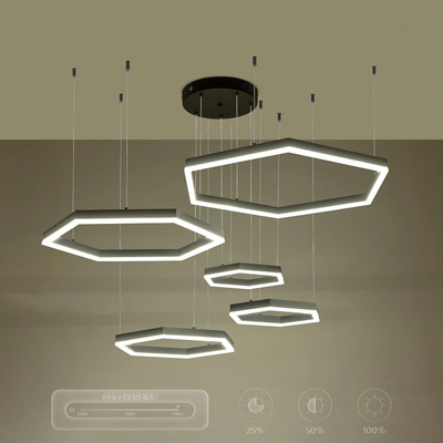 kelvo® LEXAGON 61397 Μοντέρνο Κρεμαστό Φωτιστικό Οροφής LED 120W 12000lm 200° AC 220-240V IP20 Ρυθμιζόμενο Λευκό CCT με Χειριστήριο από 2700K έως 6000K Dimmable - Lumileds SMD Chip - Μαύρο - Μ110 x Π90 x Υ110cm - 3 Χρόνια Εγγύηση