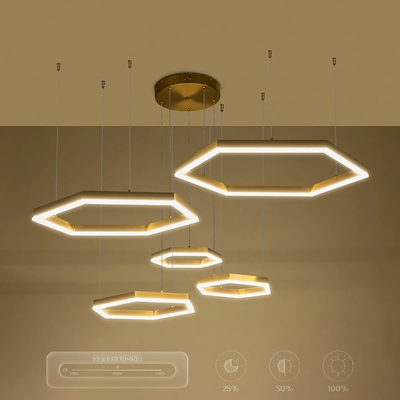 kelvo® LEXAGON 61398 Μοντέρνο Κρεμαστό Φωτιστικό Οροφής LED 120W 12000lm 200° AC 220-240V IP20 Ρυθμιζόμενο Λευκό CCT με Χειριστήριο από 2700K έως 6000K Dimmable - Lumileds SMD Chip - Χρυσό Βούρτσας - Μ110 x Π90 x Υ110cm - 3 Χρόνια Εγγύηση