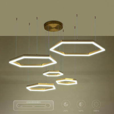 kelvo® LEXAGON 61398 Μοντέρνο Κρεμαστό Φωτιστικό Οροφής LED 120W 12000lm 200° AC 220-240V IP20 Ρυθμιζόμενο Λευκό CCT με Χειριστήριο από 2700K έως 6000K Dimmable - Lumileds SMD Chip - Χρυσό Βούρτσας - Μ110 x Π90 x Υ110cm - 3 Χρόνια Εγγύηση