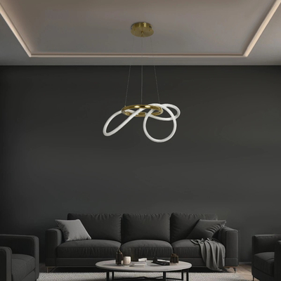 kelvo® GLOW 61657 Μοντέρνο Κρεμαστό Φωτιστικό Οροφής LED 30W 3000lm 360° AC 220-240V IP20 Ρυθμιζόμενο Λευκό CCT με Χειριστήριο από 2700K έως 6000K Dimmable - Lumileds SMD Chip - Χρυσό Πλατίνα & Λευκό Νήμα - Μ40 x Π40 x Υ30cm - 3 Χρόνια Εγγύηση