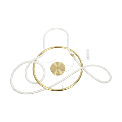 kelvo® GLOW 61659 Μοντέρνο Κρεμαστό Φωτιστικό Οροφής LED 58W 5800lm 360° AC 220-240V IP20 Ρυθμιζόμενο Λευκό CCT με Χειριστήριο από 2700K έως 6000K Dimmable - Lumileds SMD Chip - Χρυσό Πλατίνα & Λευκό Νήμα - Μ80 x Π80 x Υ40cm - 3 Χρόνια Εγγύηση