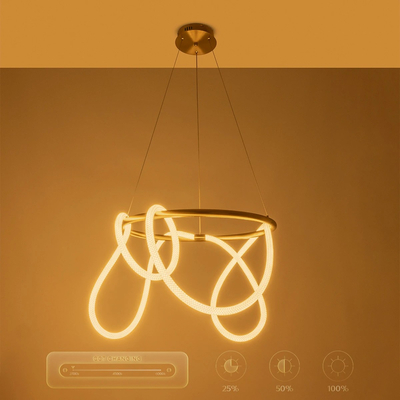 kelvo® GLOW 61659 Μοντέρνο Κρεμαστό Φωτιστικό Οροφής LED 58W 5800lm 360° AC 220-240V IP20 Ρυθμιζόμενο Λευκό CCT με Χειριστήριο από 2700K έως 6000K Dimmable - Lumileds SMD Chip - Χρυσό Πλατίνα & Λευκό Νήμα - Μ80 x Π80 x Υ40cm - 3 Χρόνια Εγγύηση