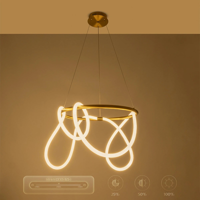 kelvo® GLOW 61659 Μοντέρνο Κρεμαστό Φωτιστικό Οροφής LED 58W 5800lm 360° AC 220-240V IP20 Ρυθμιζόμενο Λευκό CCT με Χειριστήριο από 2700K έως 6000K Dimmable - Lumileds SMD Chip - Χρυσό Πλατίνα & Λευκό Νήμα - Μ80 x Π80 x Υ40cm - 3 Χρόνια Εγγύηση