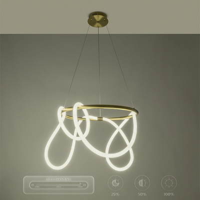 kelvo® GLOW 61659 Μοντέρνο Κρεμαστό Φωτιστικό Οροφής LED 58W 5800lm 360° AC 220-240V IP20 Ρυθμιζόμενο Λευκό CCT με Χειριστήριο από 2700K έως 6000K Dimmable - Lumileds SMD Chip - Χρυσό Πλατίνα & Λευκό Νήμα - Μ80 x Π80 x Υ40cm - 3 Χρόνια Εγγύηση