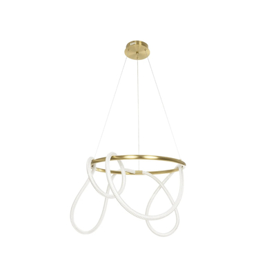 kelvo® GLOW 61659 Μοντέρνο Κρεμαστό Φωτιστικό Οροφής LED 58W 5800lm 360° AC 220-240V IP20 Ρυθμιζόμενο Λευκό CCT με Χειριστήριο από 2700K έως 6000K Dimmable - Lumileds SMD Chip - Χρυσό Πλατίνα & Λευκό Νήμα - Μ80 x Π80 x Υ40cm - 3 Χρόνια Εγγύηση