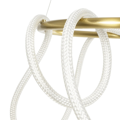 kelvo® GLOW 61659 Μοντέρνο Κρεμαστό Φωτιστικό Οροφής LED 58W 5800lm 360° AC 220-240V IP20 Ρυθμιζόμενο Λευκό CCT με Χειριστήριο από 2700K έως 6000K Dimmable - Lumileds SMD Chip - Χρυσό Πλατίνα & Λευκό Νήμα - Μ80 x Π80 x Υ40cm - 3 Χρόνια Εγγύηση