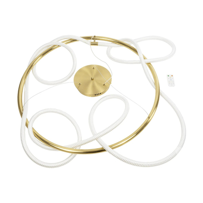 kelvo® GLOW 61660 Μοντέρνο Κρεμαστό Φωτιστικό Οροφής LED 69W 6900lm 360° AC 220-240V IP20 Ρυθμιζόμενο Λευκό CCT με Χειριστήριο από 2700K έως 6000K Dimmable - Lumileds SMD Chip - Χρυσό Πλατίνα & Λευκό Νήμα - Μ100 x Π100 x Υ40cm - 3 Χρόνια Εγγύηση