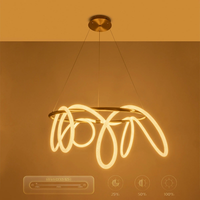 kelvo® GLOW 61660 Μοντέρνο Κρεμαστό Φωτιστικό Οροφής LED 69W 6900lm 360° AC 220-240V IP20 Ρυθμιζόμενο Λευκό CCT με Χειριστήριο από 2700K έως 6000K Dimmable - Lumileds SMD Chip - Χρυσό Πλατίνα & Λευκό Νήμα - Μ100 x Π100 x Υ40cm - 3 Χρόνια Εγγύηση