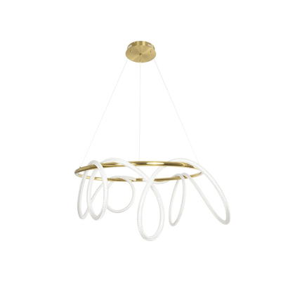 kelvo® GLOW 61660 Μοντέρνο Κρεμαστό Φωτιστικό Οροφής LED 69W 6900lm 360° AC 220-240V IP20 Ρυθμιζόμενο Λευκό CCT με Χειριστήριο από 2700K έως 6000K Dimmable - Lumileds SMD Chip - Χρυσό Πλατίνα & Λευκό Νήμα - Μ100 x Π100 x Υ40cm - 3 Χρόνια Εγγύηση