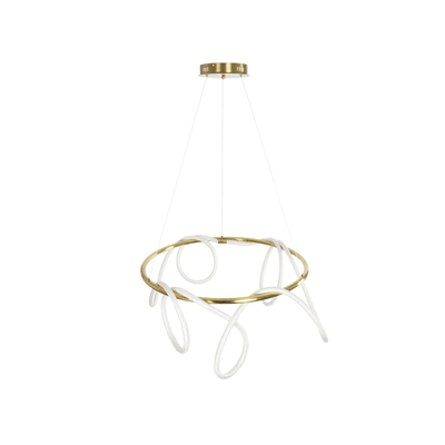 kelvo® GLOW 61660 Μοντέρνο Κρεμαστό Φωτιστικό Οροφής LED 69W 6900lm 360° AC 220-240V IP20 Ρυθμιζόμενο Λευκό CCT με Χειριστήριο από 2700K έως 6000K Dimmable - Lumileds SMD Chip - Χρυσό Πλατίνα & Λευκό Νήμα - Μ100 x Π100 x Υ40cm - 3 Χρόνια Εγγύηση