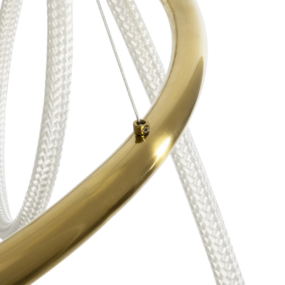 kelvo® GLOW 61660 Μοντέρνο Κρεμαστό Φωτιστικό Οροφής LED 69W 6900lm 360° AC 220-240V IP20 Ρυθμιζόμενο Λευκό CCT με Χειριστήριο από 2700K έως 6000K Dimmable - Lumileds SMD Chip - Χρυσό Πλατίνα & Λευκό Νήμα - Μ100 x Π100 x Υ40cm - 3 Χρόνια Εγγύηση