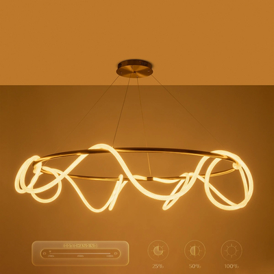 kelvo® GLOW 61661 Μοντέρνο Κρεμαστό Φωτιστικό Οροφής LED 100W 10000lm 360° AC 220-240V IP20 Ρυθμιζόμενο Λευκό CCT με Χειριστήριο από 2700K έως 6000K Dimmable - Lumileds SMD Chip - Χρυσό Πλατίνα & Λευκό Νήμα - Μ150 x Π150 x Υ100cm - 3 Χρόνια Εγγύηση