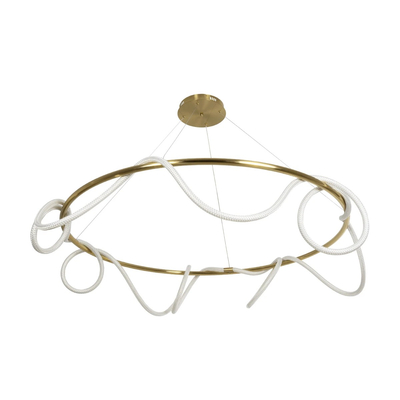 kelvo® GLOW 61661 Μοντέρνο Κρεμαστό Φωτιστικό Οροφής LED 100W 10000lm 360° AC 220-240V IP20 Ρυθμιζόμενο Λευκό CCT με Χειριστήριο από 2700K έως 6000K Dimmable - Lumileds SMD Chip - Χρυσό Πλατίνα & Λευκό Νήμα - Μ150 x Π150 x Υ100cm - 3 Χρόνια Εγγύηση