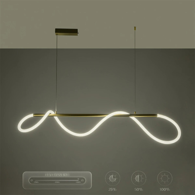 kelvo® GLOW 61662 Μοντέρνο Κρεμαστό Φωτιστικό Οροφής LED 34W 3400lm 360° AC 220-240V IP20 Ρυθμιζόμενο Λευκό CCT με Χειριστήριο από 2700K έως 6000K Dimmable - Lumileds SMD Chip - Χρυσό Πλατίνα & Λευκό Νήμα - Μ140 x Π40 x Υ30cm - 3 Χρόνια Εγγύηση