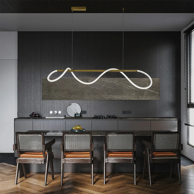 kelvo® GLOW 61662 Μοντέρνο Κρεμαστό Φωτιστικό Οροφής LED 34W 3400lm 360° AC 220-240V IP20 Ρυθμιζόμενο Λευκό CCT με Χειριστήριο από 2700K έως 6000K Dimmable - Lumileds SMD Chip - Χρυσό Πλατίνα & Λευκό Νήμα - Μ140 x Π40 x Υ30cm - 3 Χρόνια Εγγύηση