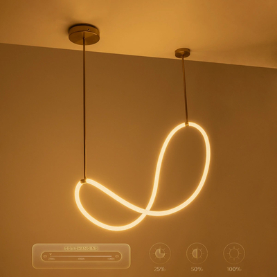 kelvo® GLOW 61667 Μοντέρνο Κρεμαστό Φωτιστικό Οροφής LED 34W 3400lm 360° AC 220-240V IP20 Ρυθμιζόμενο Λευκό CCT με Χειριστήριο από 2700K έως 6000K Dimmable - Lumileds SMD Chip - Χρυσό Πλατίνα & Λευκό Νήμα - Μ20 x Π35 x Υ120cm - 3 Χρόνια Εγγύηση