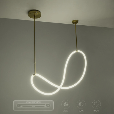 kelvo® GLOW 61667 Μοντέρνο Κρεμαστό Φωτιστικό Οροφής LED 34W 3400lm 360° AC 220-240V IP20 Ρυθμιζόμενο Λευκό CCT με Χειριστήριο από 2700K έως 6000K Dimmable - Lumileds SMD Chip - Χρυσό Πλατίνα & Λευκό Νήμα - Μ20 x Π35 x Υ120cm - 3 Χρόνια Εγγύηση