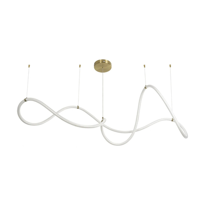 kelvo® GLOW 61668 Μοντέρνο Κρεμαστό Φωτιστικό Οροφής LED 65W 6500lm 360° AC 220-240V IP20 Ρυθμιζόμενο Λευκό CCT με Χειριστήριο από 2700K έως 6000K Dimmable - Lumileds SMD Chip - Χρυσό Πλατίνα & Λευκό Νήμα - Μ150 x Π70 x Υ90cm - 3 Χρόνια Εγγύηση