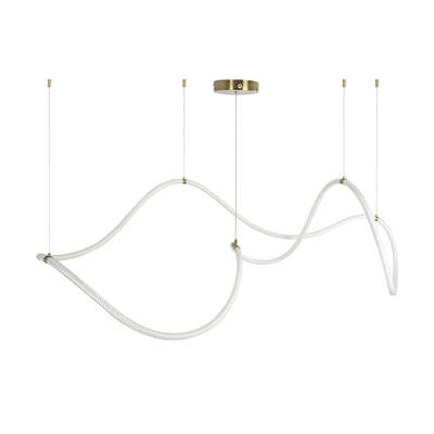 kelvo® GLOW 61668 Μοντέρνο Κρεμαστό Φωτιστικό Οροφής LED 65W 6500lm 360° AC 220-240V IP20 Ρυθμιζόμενο Λευκό CCT με Χειριστήριο από 2700K έως 6000K Dimmable - Lumileds SMD Chip - Χρυσό Πλατίνα & Λευκό Νήμα - Μ150 x Π70 x Υ90cm - 3 Χρόνια Εγγύηση